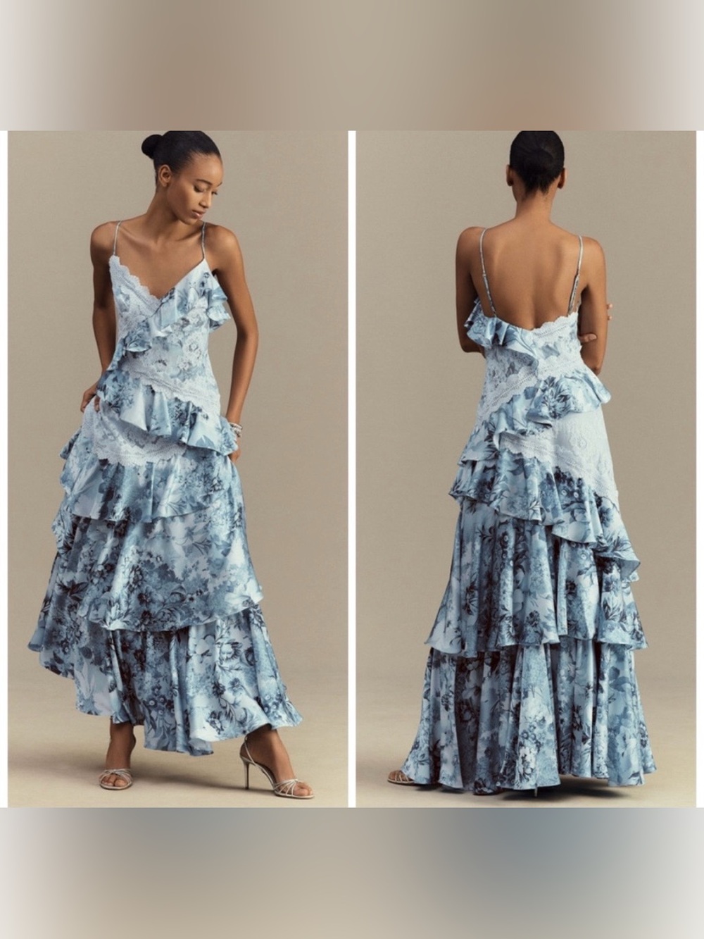 Anthropologie BHLDN Elora Sleeveless V Neck Ruffle Lace Floral Maxi Dress Sz 12